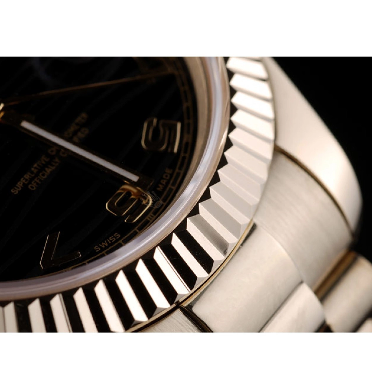 MiroTime 0725 Rolex Swiss DayDate Gold Stainless Steel Ribbed Bezel Black Dial 41998